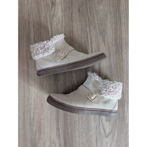 Cole‎ Haan Beige Suede Faux Shearling Ankle Boots W19892 Sz 7B Water Resistant